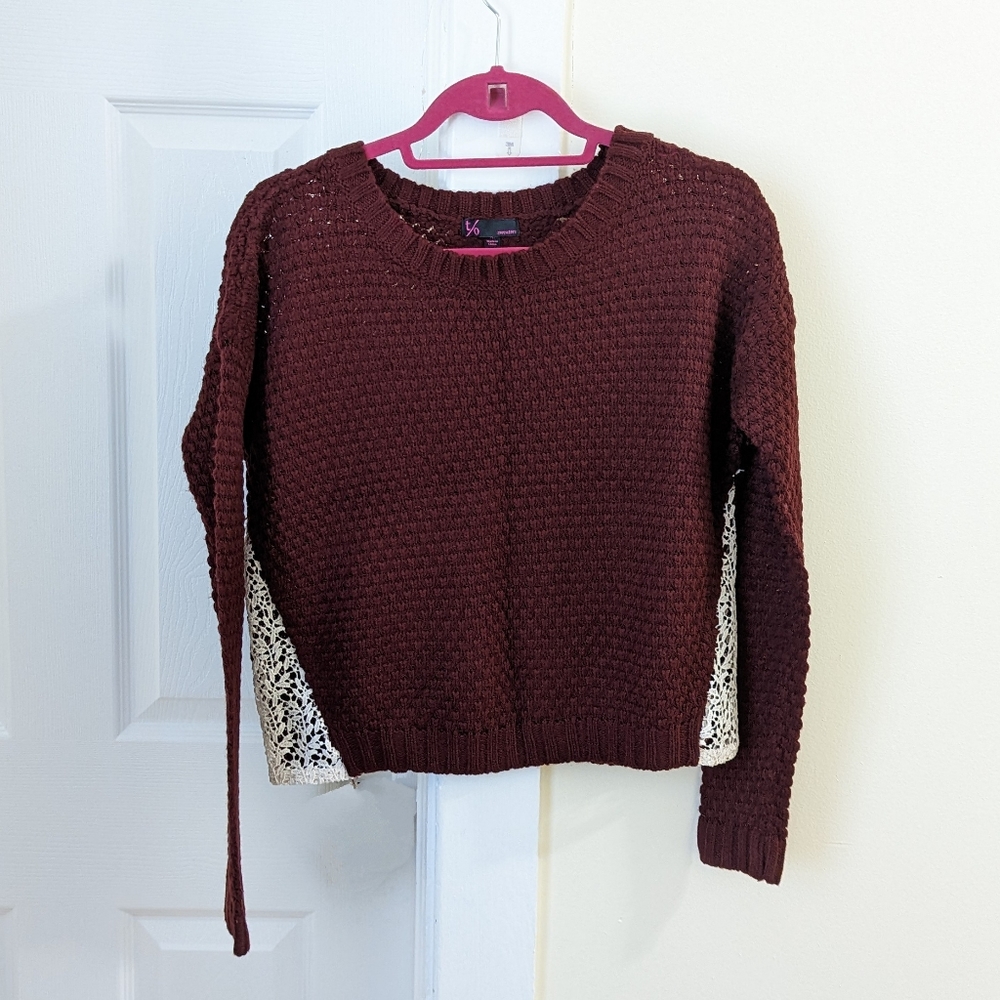 t/o Crop Burgundy Long Sleeve Knit Sweater Size M